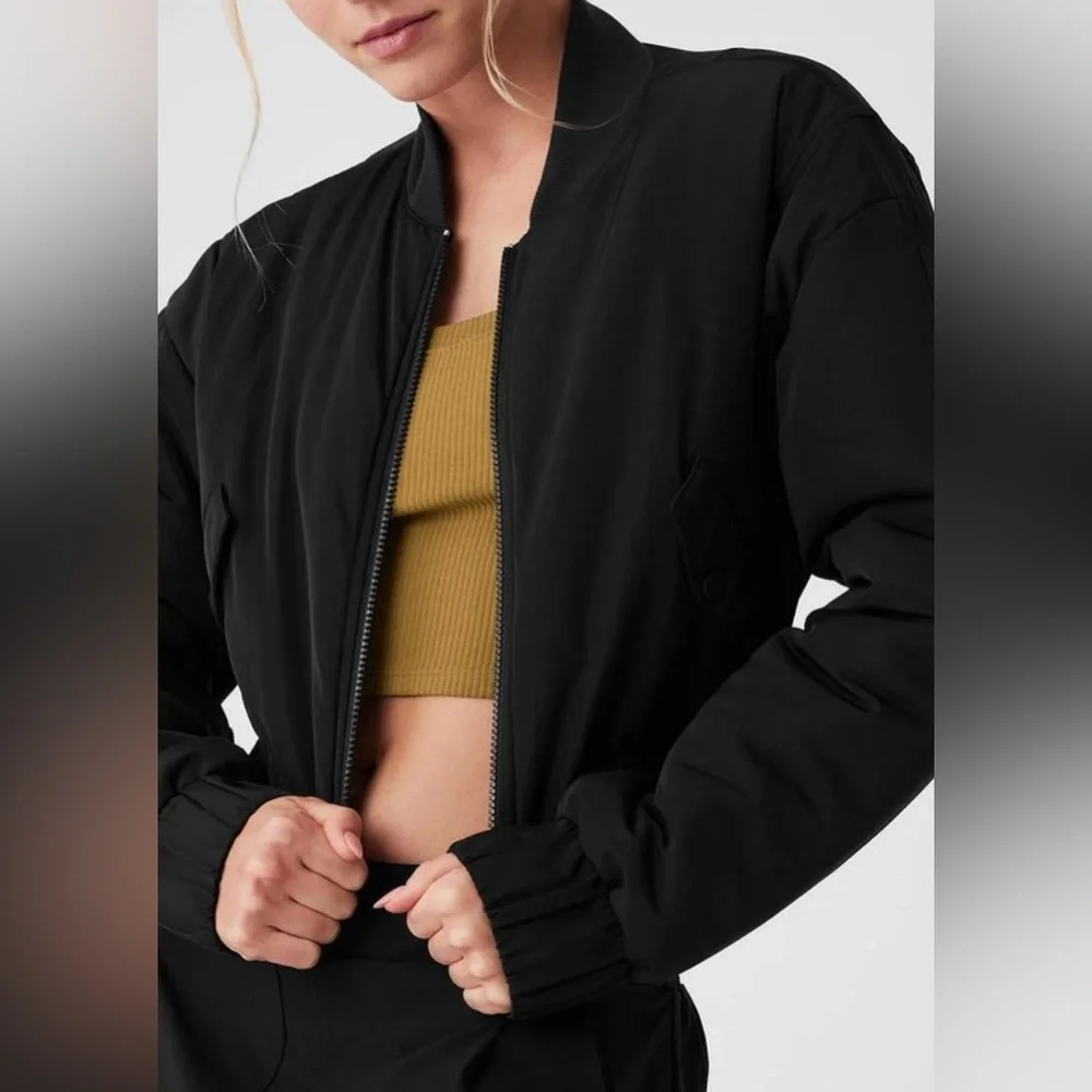 ALO Yoga Black Cropped Bomber Jacket